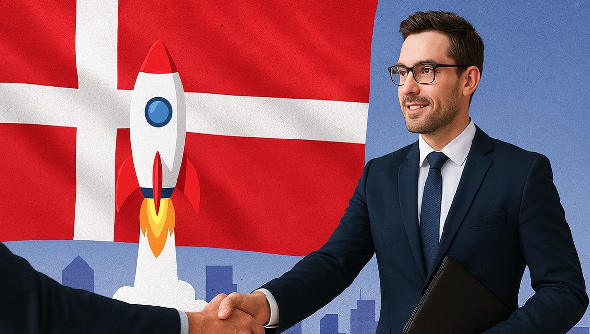 مردی با پرچم دانمارک در پس‌زمینه