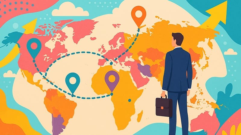 نقشه جهان با موقعیت‌های شغلی و فردی در حال انتخاب مقصد کاری