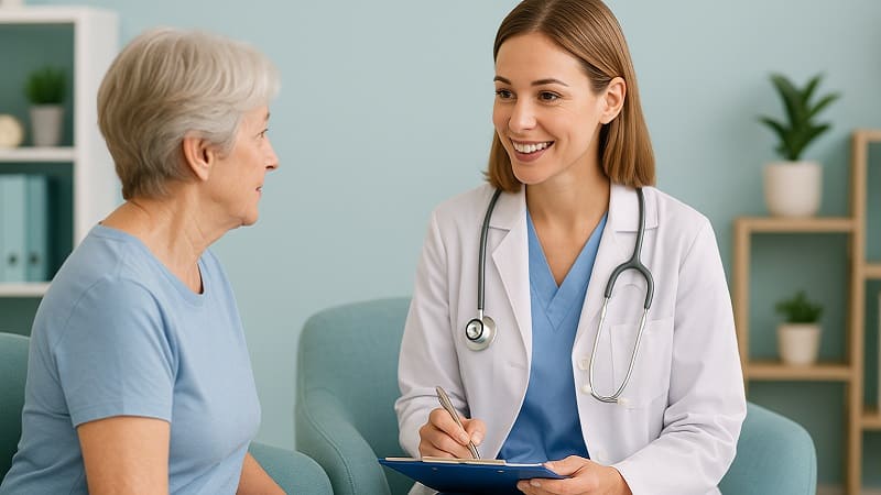 مشاوره یک پزشک با متقاضی کار برای فرصت‌های شغلی درمانی خارج از کشور